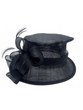 Vintage Black Mesh Swan Hat with Decorative Bow and Feathers 1980s/90s